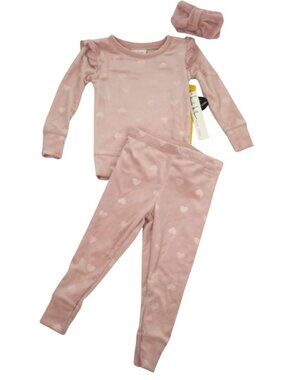 Nicole Miller NY Pajama Set w Headband Pink Velour Hearts CHOOSE SIZE